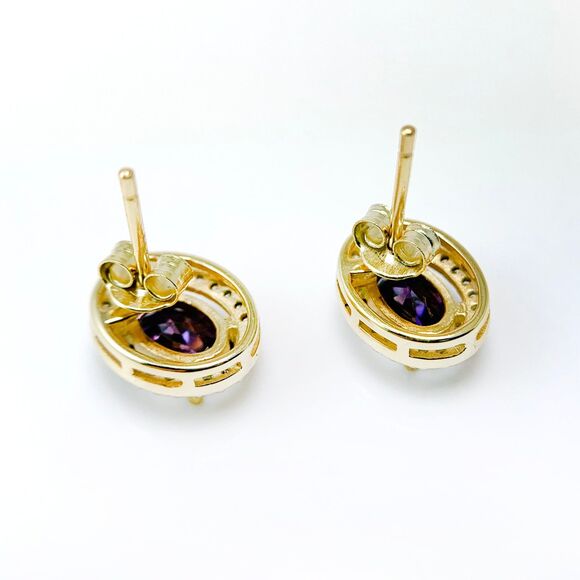 925 Sterling Silver CUBIC ZIRCONIA STUDS, Purple Stone Stud Earrings - Picture 8 of 10
